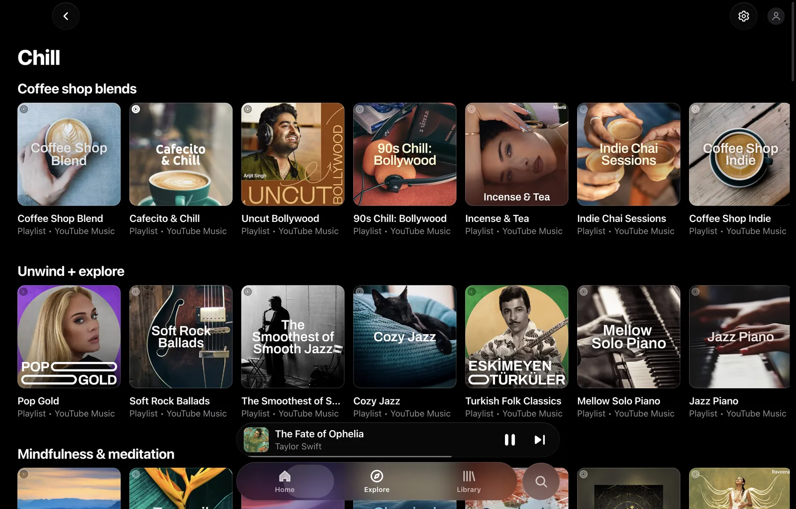 The Chill mood page full of playlists