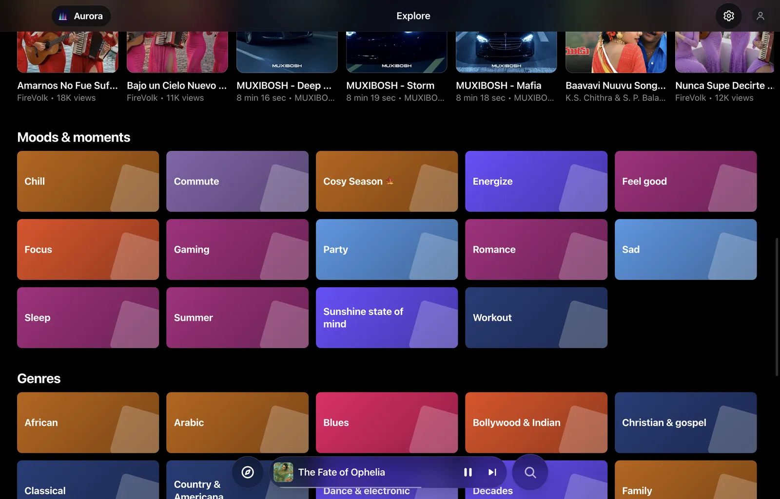 The moods and genres grid